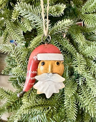Kris Kringle Santa Ornament Recycled Metal Art 2.75